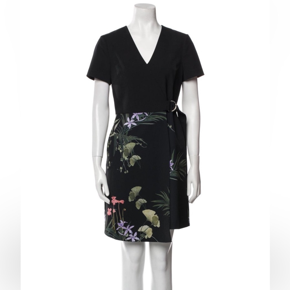 Ted Baker London Black and Green Asymmetrical Sheath Dress